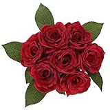 Soledi人工花7ヘッドHand Drawn Artistic Roses Forウェディングホームバー装飾 レッド AF42