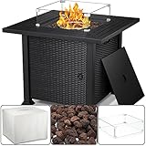 Xbeauty 33インチ ファイヤーピットテーブル 屋外用 50,000 BTU ファイヤーテーブル アウトドア ガスファイヤーピットテーブル 蓋付き レインカバー 強化ガラスウィンドガード 屋外庭裏庭用 ブラック