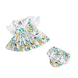 夏ベイビー服 女の子ワンピース Pojour 1-6歳キッズ用かわいい花３セット 子供ギフト 綿 通気 緑 (100cm)