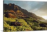 makenastockメディアプレミアムシックラップキャンバス壁アート印刷題名ハワイ、カウアイ島、na pali coast , view of the Kalalau山 48" x 32" 1405