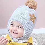 Kayiyasu ベビー帽子 子ども用キャップ ニット帽 裏起毛 耳あて付き 裏ボア ポンポン付き 耳カバー 女児防寒帽子 男児キャップ 021-yezz-030(フリーサイズ グレー )