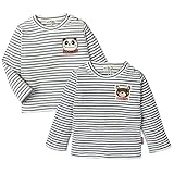 ベビー服 男の子 Tシャツ 長袖 ZOOMIC ズーミック ボーダー柄 キャラワッペン装飾 テレコ素材 (1.グレー/80cm)