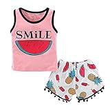 Domybest 子供服 トップス+ショートパンツ ノースリーブ ピンクベストトップ 女の子 男の子 ベビー 半袖 可愛い 果物柄 スイカ柄 ミニウールボール カラフル 超柔らかい 伸縮性 快適 普段