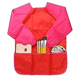 スモック　子供用 【NEWSTYLE】長袖 キッズ 絵画　お遊び着 かわいい 割烹着 防水 保育園 幼稚園 入園準備 (レッド) スリーブビブ