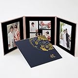 写真台紙　3面　6切２枚+Ｌ判４枚　雅（みやび）柄　紺　ロゴ「祝」ゴールド箔 中枠黒色　六切り 三面 アルバム　七五三　婚礼 結婚 成人式 ベビー ウエディング フォトアルバム　クラウンハート