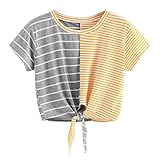 トップス Timsa 日韓風 Tシャツ レディース 上着 五分丈袖 v襟 ブラウス 春 夏服 ストライプ スプライス プルオーバー 女の子 快適 ゆったり リゾート ジャージ 通勤 通学 トラベル 日
