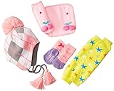 LaVie ギフトBOX 4点セット ベルトカバーチェリー&ニット帽アーガイル レッグウォーマーイエロースター ピンクドットソックス b086