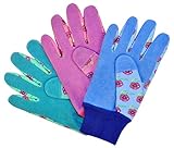 G & F 6585-3 Women's Gardener Gloves with Assorted Canvas Flower Print, Suede Leather Palm, 3-Pair [