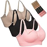 マタニティー 授乳用ブラジャー 妊婦 産後 矯正下着 ノンワイヤー ブラジャー 延長ホック付き 3枚セット ( ピンク＋ベージュ＋ブラック,L)