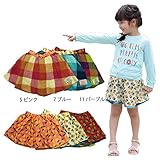 【SiShuNon/Kiccoly】チェックフルーツ柄リバーシブルスカート キッコリー ベビー キッズ チェック フルーツ リバーシブル スカート 80 7 ブルー