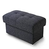 LOWYA （ロウヤ） チェア 収納スツール ふかふか座り心地 大容量収納 折り畳み可能 ツイード調生地 オットマンにも使える サブチェア Lサイズ ダークグレー おしゃれ