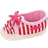 (カエルフロッグ)ガールベビー　ズック　ストライプ　靴　女の子　蝶結び　付き 赤ちゃん 柔らかい 可愛い シューズ　レッドｘピンク　12-18ヶ月に対応　春　夏　秋