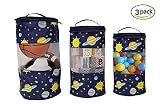 Earthwiseおもちゃストレージバッグ – 3のセットKid Toysカラフルキュートな惑星の編成と星印刷小、中、大トートW /ジッパー開閉、トップハンドル、簡単にキャリー