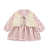 Pojour 春 0-2歳 2-7歳女の子可愛いフローラルドレス 長袖スカート 通気 綿 ピンク(70cm)