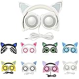 hibote ネコ耳ヘッドフォン ヘッドホン キッズ ヘッドホン ポートを分かち合う 折みみた式 LEDライトつき ステレオ 猫の耳造型 超かわいい 密閉型 3.5mmオーディオケーブル マイク付きな