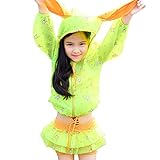 [FERE8890] 女の子 ベビー 水着 三点セット 上着 スカートスタイル ラッシュガード ポケット 紫外線対策 女児 可愛い セパレート プリンセス 長袖 アウトドア イエロー L 適合身長11