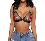Mokao Lady刺繍ブラレディースセクシーレースフルカップランジェリーアップリケフローラルブラレットBustier Push Up Top下着 US サイズ: S カラー: ブラック
