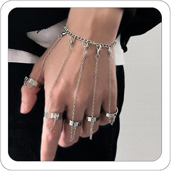Amazon | Sureio 8ピース ハンドチェーンセット リング ブレスレット