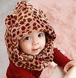 京都 おかげさまで ベビー ＆ キッズ かわいい クマさんのお耳 すっぽり フード ＆ ネックウォーマー 選べる カラー (ヒョウ柄茶色)