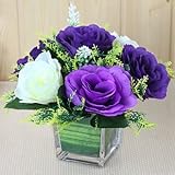 美しい 3色の バラ パープル系 ガラスポット入り インテリアフラワー