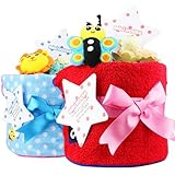 ミキハウス 今治タオル 1段 おむつケーキ 今治ダブルＢ （ 赤 ） mikihouse サッシー チャームバンド 付 パンパースS [ 出産祝い ]