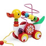 elegantstunning 木製の子供の動物トレーラービーズのリトルアヒルのドラッグおもちゃのパズルの啓蒙