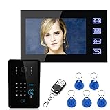 タッチキー7"Lcd RFIDパスワードビデオドアホンインターホンシステムWth HD IRカメラ1000 TV回線リモートアクセスコントロールシステム