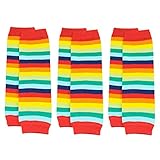 [Jiyaru]レッグウォーマー ベビー 3足セット 膝カバー レギンス スパッツ トレンカ 新生児 防寒 冷房対策 ボーダー 虹