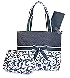 Grey Damask Quilted Diaper Bag with Changing Pad and Accessory Case - 3 Piece by NGIL [並行輸入品]