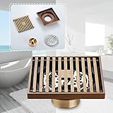 Auralumアンティーク床Drainer真鍮スクエアシャワー床ドレイン4 x 4インチArt Carved Strainer Grate ( tile-inデザイン)
