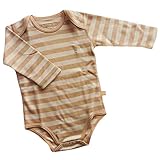 【オーガニック】【ベビー】100％オーガニックコットン：長袖ロンパース チェスットストライプ （6-12か月）