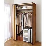 ハンガーラック アコーディオンカーテン付 クローゼットハンガー 上棚付 ハイタイプ 幅140ｃｍ ブラウン／ナチュラル