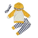 Tonsee ベビー服 3点セット イエロー パーカー+パンツ+ヘッドバンド 子供服 長袖 トレーナー 女の子 男の子 赤ちゃん服 キッズ服 満月/出産祝い/プレゼント 3-24ヶ月 (80)