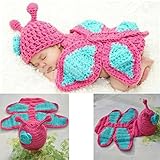 ハンドメイド 0-6ヶ月 撮影写真 ベビー 幼児 編む チョウチョウ 帽子付ロンパース 0-6ヶ月に合う 【1点】