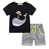 LANDFOX幼児用子供ベビー男の子服服装Set : Cartoon印刷Tシャツ+ショートパンツ