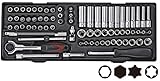 JTC 6.3mm 73PCSソケットセット ハンドツール 工具箱 ロールキャビネット 引き出し用 工具セット ビットソケット ラチェット エクステンション ソケット ユニバーサルジョイント  JTC