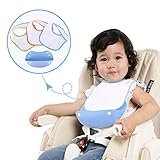 Safe&Care ベビービブ 食事用スタイ 3枚セット　ポケット付き　ベビー 赤ちゃん 100％綿　360°回転可 お食事用防水ビブ よだれかけ 洗濯機で洗える ブルー