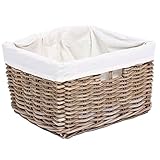 中サイズ長方形ウィッカーストレージバスケットコットン裏地
