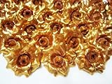 （100）シルクゴールドバラフラワーヘッド – 1.75 " – 人工花ヘッドファブリック花柄Supplies卸売ロットのウェディング花アクセサリーにブライダルヘアクリップヘッドバンドドレス