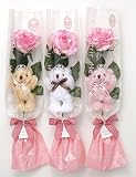 【Present Bear】 1輪くま束 アソート3本セット　ティアラ付くま1匹と薔薇の造花1輪　安心品質の国内製作