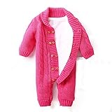 POTOJP ベビー 赤ちゃん ニット カバーオール ロンパース 長袖 無地 ベビー服 キッズ服 あたたか もこもこ 裏起毛 クライミング服 満月/出産祝い/プレゼント 春秋冬防寒着 子供服 (ホット