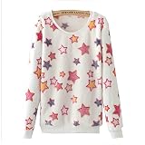 STARファッションプリントホワイトスタースウェットシャツプルオーバー冬フリースtops-m