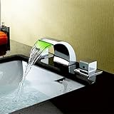 Sprinkle Color LED Widespread Waterfall Chrome Bathroom Sink Faucet Two Handles Bathtub Mixer Taps T