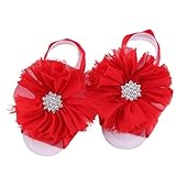 Elevin(TM) Infant Newborn Girls Pearl Chiffon Barefoot Toddler Foot Flower Beach Sandals (Red) by El