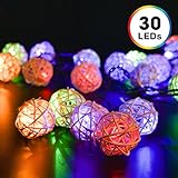 ソーラーLEDイルミネーションライト 7m 30球 ラタンボール クリスマス 誕生日 パーティ 装飾 マルチカラー