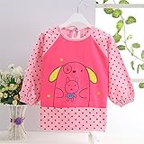 幼児 子供 エプロン ベビー 長袖 エプロン 防水 食事用 お絵かき用 泥遊び用 入園 保育園用 ウサギ 1.5歳-2歳 Red