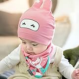 子供帽子＋スカーフ　ベビーハット　キッズサンバイザー　赤ちゃん用キャップ　新生児 可愛い耳 柔らかい暖かい　日よけ お誕生日プレゼント 綿布 星柄 ピンクセット