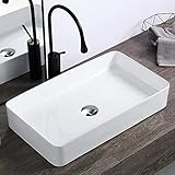 【JOMOWN限定排水セット付き】 大型 洗面ボウル おしゃれ 手洗いボウル 605*355*110mm 洗面ボール 置き型 陶器製 手洗い器 洗面台 (長方形)