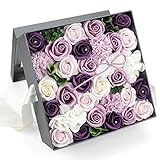 Yobansa ソープフラワー 創意方形ギフトボックス 造花 石鹸花  枯れない 誕生日 母の日 記念日 先生の日 バレンタインデー 昇進 転居など最適としてのプレゼント メッセージカード付き（紫）