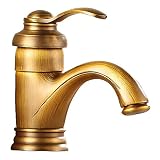 選べる2サイズ 洗面用 アンティーク 混合水栓 蛇口 シングルレバー 14cm 32cm レトロ 手洗いボウル用 洗面台 水道 取り付けホース かわいい壁掛けハンドタオルセット (14cm（取付ホース